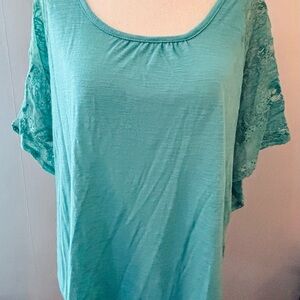 Vanity Turquoise Lace Sleeve Blouse